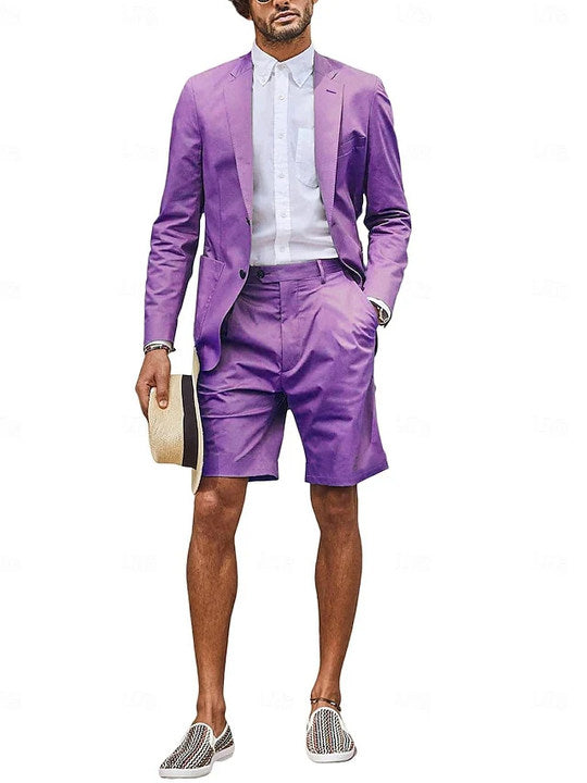 Men's Tailored Fit Single Breasted Two-buttons 2 Pieces Wedding Suits with Shorts