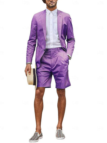 Men's Tailored Fit Single Breasted Two-buttons 2 Pieces Wedding Suits with Shorts