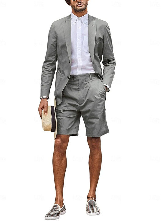 Men's Tailored Fit Single Breasted Two-buttons 2 Pieces Wedding Suits with Shorts