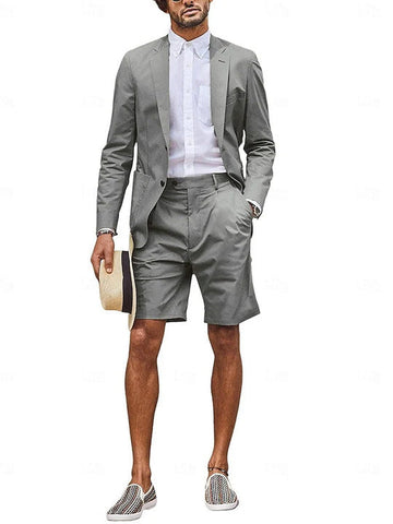 Men's Tailored Fit Single Breasted Two-buttons 2 Pieces Wedding Suits with Shorts