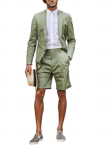 Men's Tailored Fit Single Breasted Two-buttons 2 Pieces Wedding Suits with Shorts