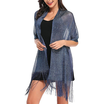 Glamorous Metallic Shawls with Tassel Wedding Guest Wraps