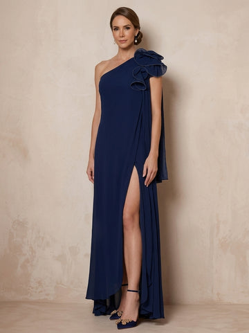 A-Line/Princess One-Shoulder Sleeveless Floor-Length Mother of the Bride Dresses with Split Side