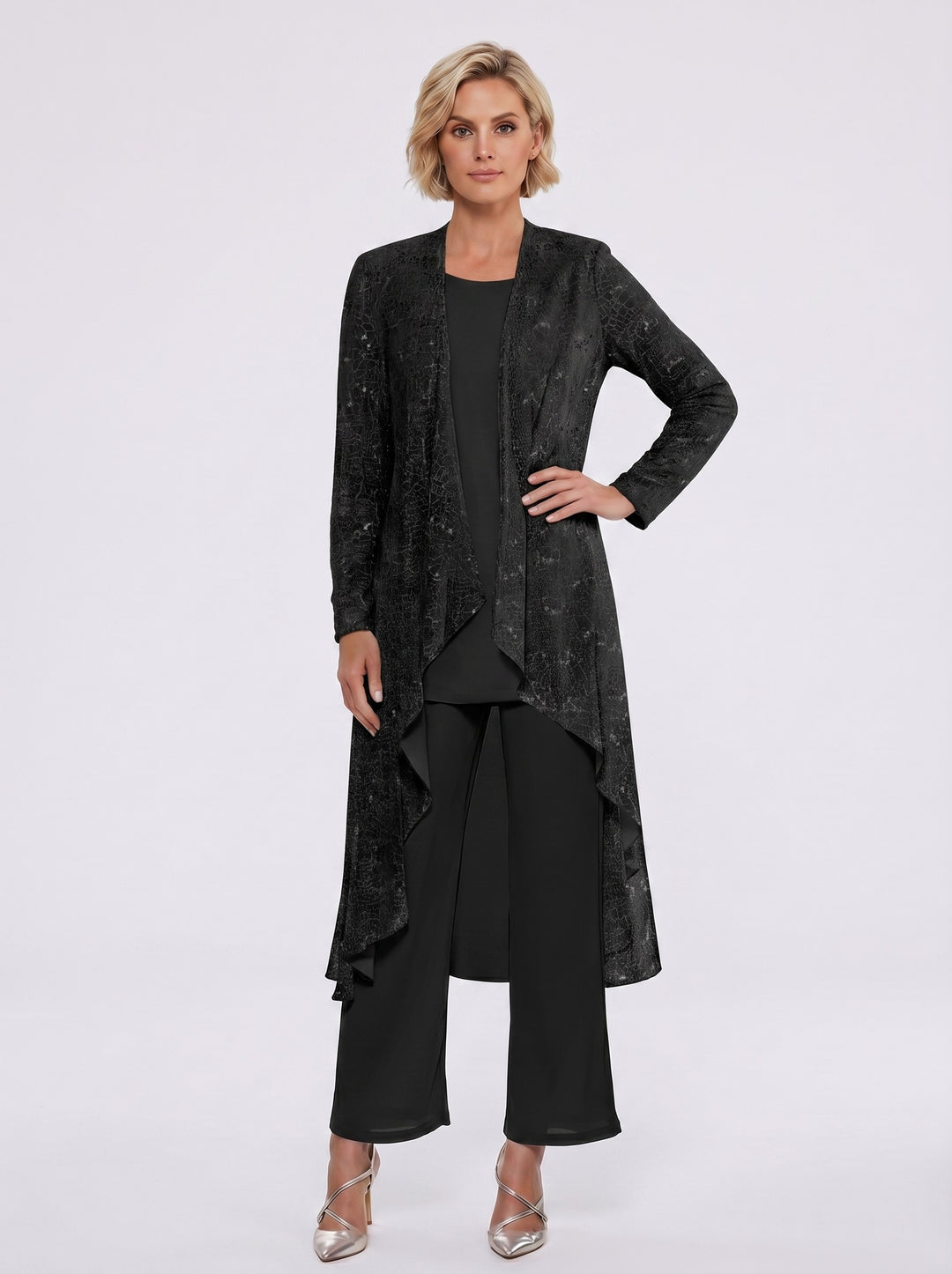 Chiffon Sequins Scoop Mother of the Bride Pantsuits with Jacket