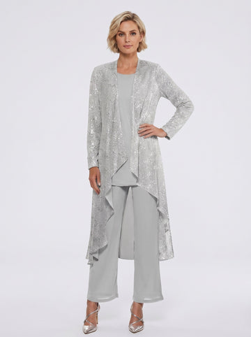 Chiffon Sequins Scoop Mother of the Bride Pantsuits with Jacket