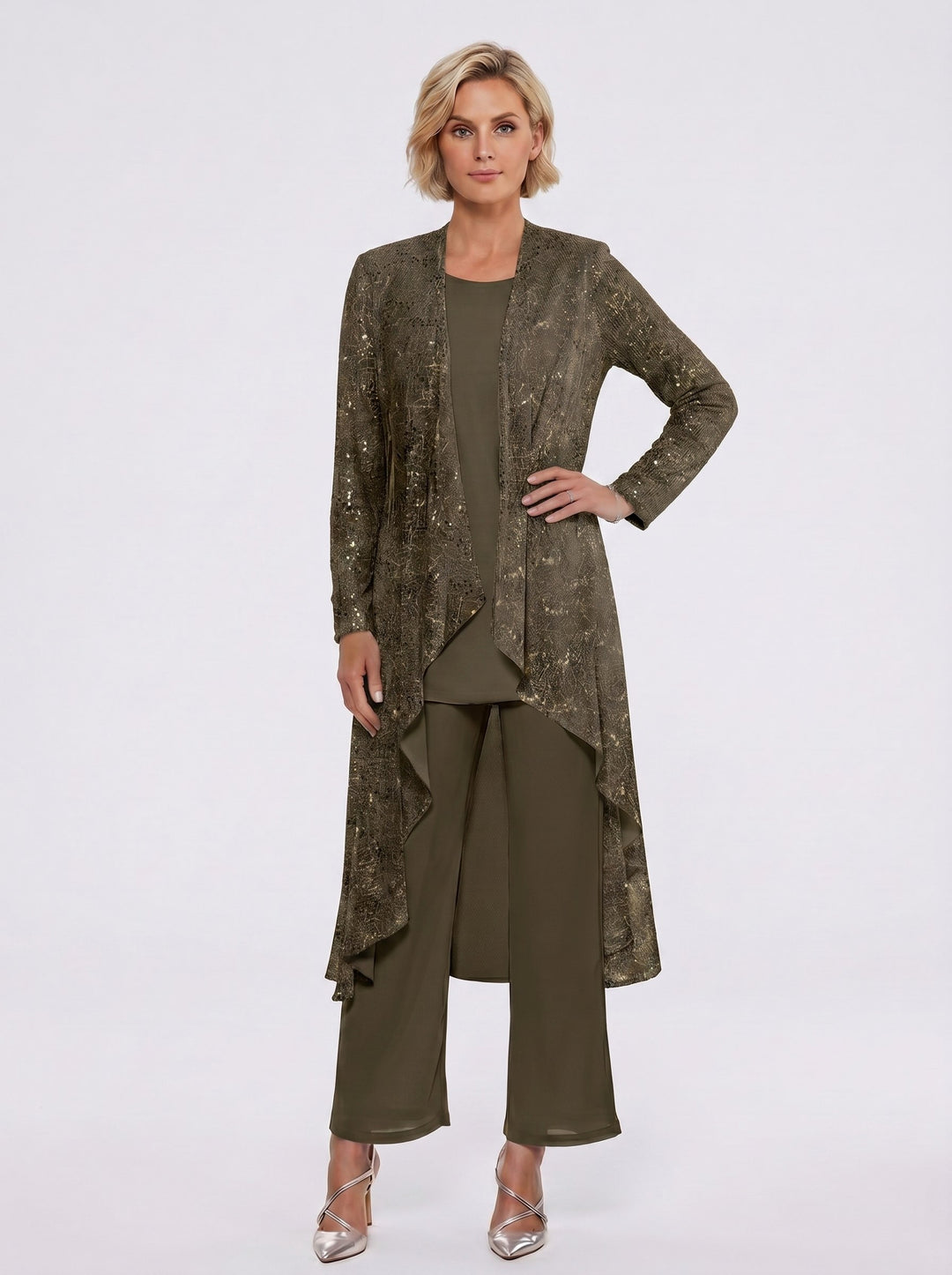 Chiffon Sequins Scoop Mother of the Bride Pantsuits with Jacket