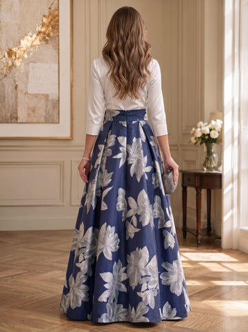 A-Line/Princess Elegant Mother of the Bride & Groom Dresses Shirt Collar 3/4 Sleeves Printed Flower